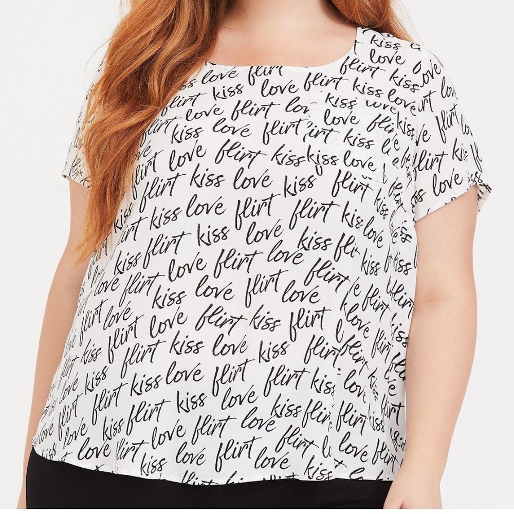 Plus Size TORRID 3X Valentine's Day Flirt Blouse Abbey Georgette Button Back top